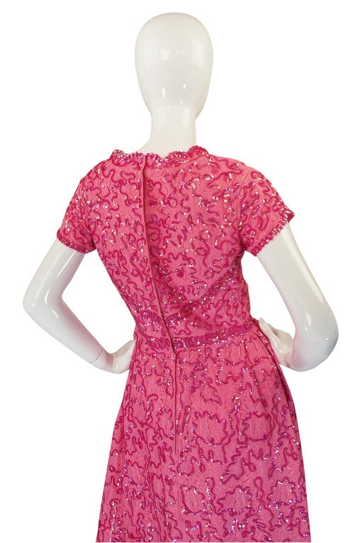 1960s Beautiful Pink Sequin & Lace Hostess Dress 3