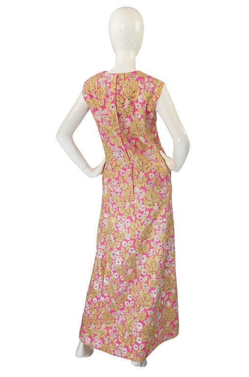 Women's 1960s Kiki Hart Rhinestone Pink Silk Brocade For Sale
