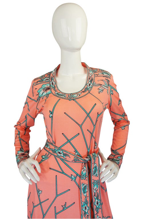 1970s Coral & Turquoise Maurice Jersey Dress 1