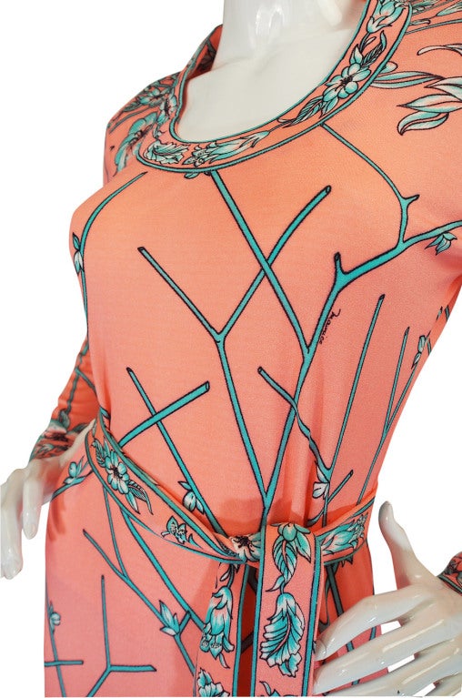 1970s Coral & Turquoise Maurice Jersey Dress 4