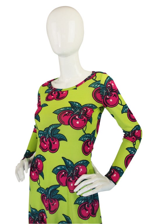 Rare Early 1970s Betsey Johnson Alley Cat Cherry Dress In Excellent Condition In Rockwood, ON