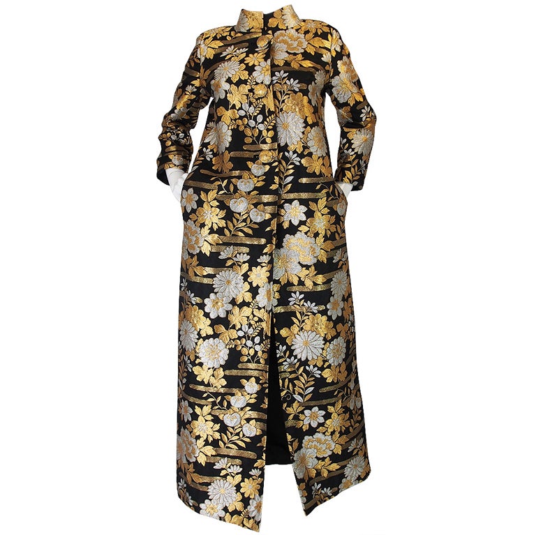 1960s Gold Brocade Evening Maxi Coat