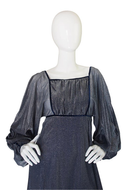 1970s Janice Wainwright Silver Metallic Maxi Dress For Sale 1