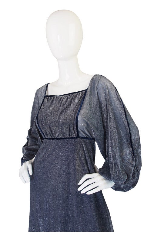 1970s Janice Wainwright Silver Metallic Maxi Dress For Sale 2