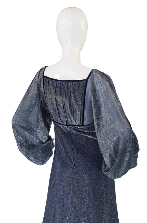 1970s Janice Wainwright Silver Metallic Maxi Dress For Sale 3