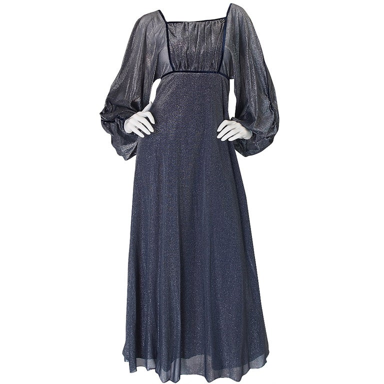 1970s Janice Wainwright Silver Metallic Maxi Dress For Sale