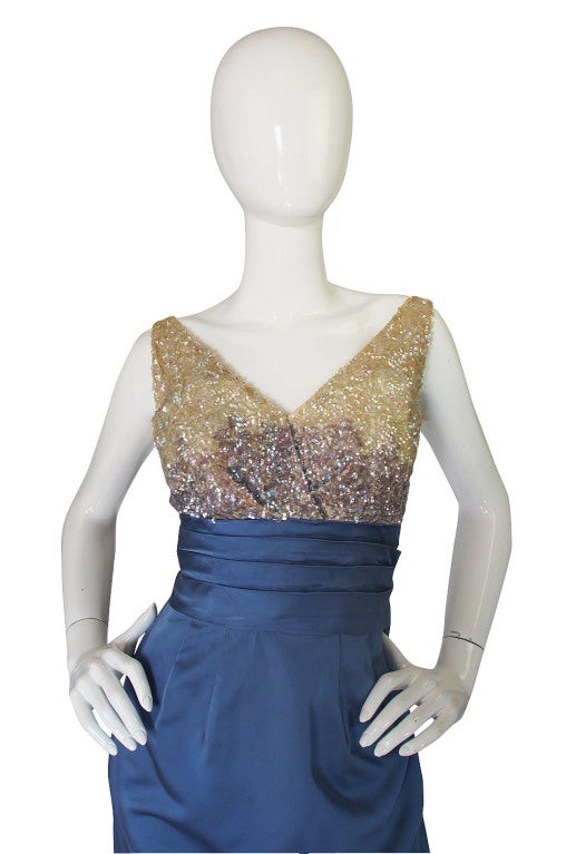 1950s Ombre Sequin & Silk Kay Selig Dress For Sale 1