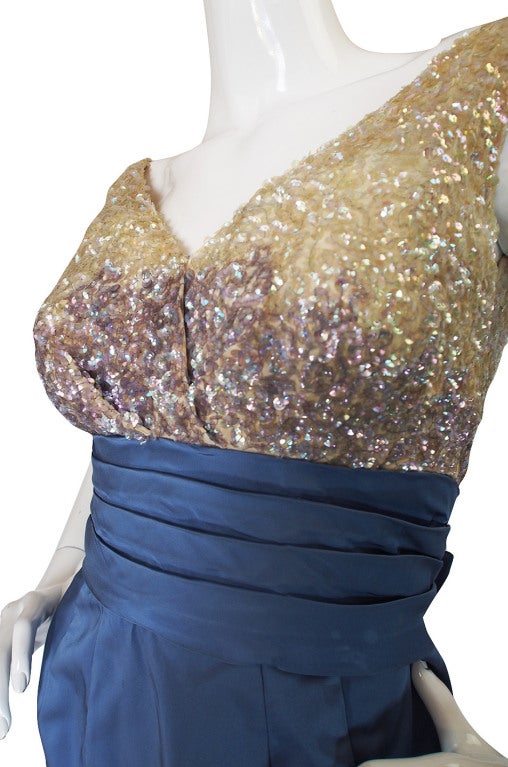 1950s Ombre Sequin & Silk Kay Selig Dress For Sale 4