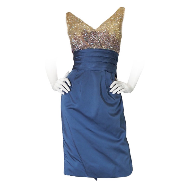 1950s Ombre Sequin & Silk Kay Selig Dress For Sale