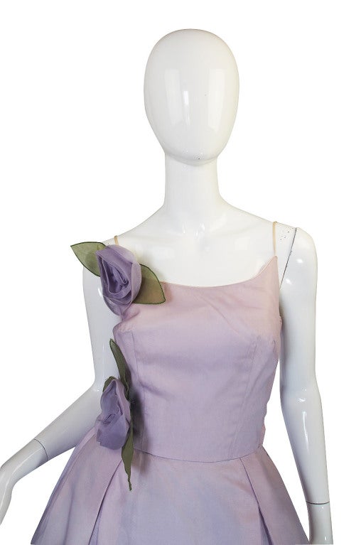 1950s Lavender Floral Dress 1