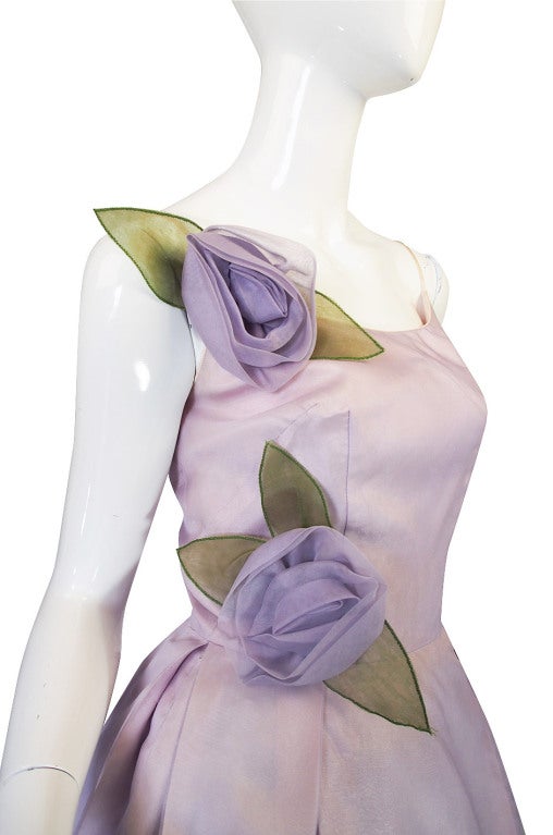 1950s Lavender Floral Dress 2