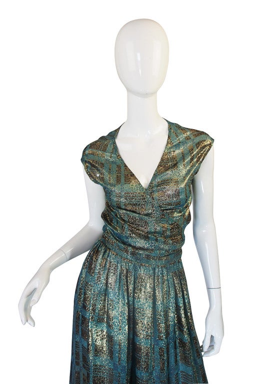 1970s Metallic Silk Geoffrey Beene Skirt & Top For Sale 1