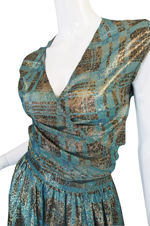 1970s Metallic Silk Geoffrey Beene Skirt & Top For Sale 4