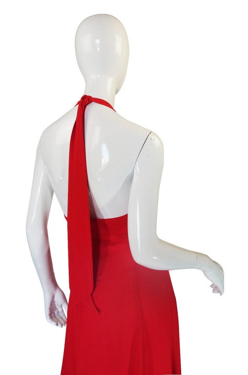 1970s Plunge Halter Ossie Clark Red Dress 3