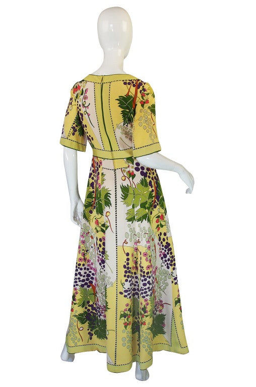 Beige 1960s Beautiful & Pristine Grapevine Printed Silk Bessi Dress