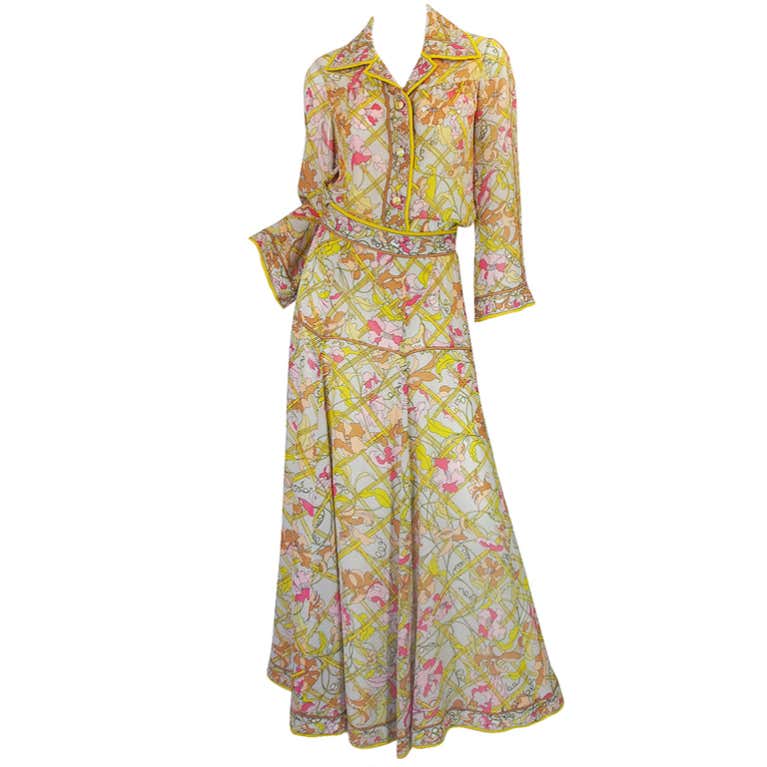 1960s Floating Silk Chiffon Emilio Pucci Skirt and Top Set at 1stDibs