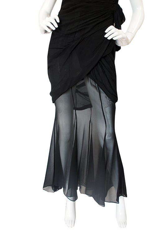 1980s Thierry Mugler Silk Sheer Panel Dress 4