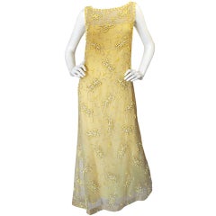 Vintage 1960s Beaded Yellow Silk Organza Malcolm Starr