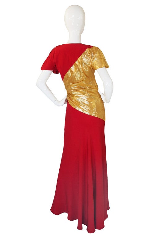 Women's 1980s Bruce Oldfield Red & Gold Silk Gown For Sale