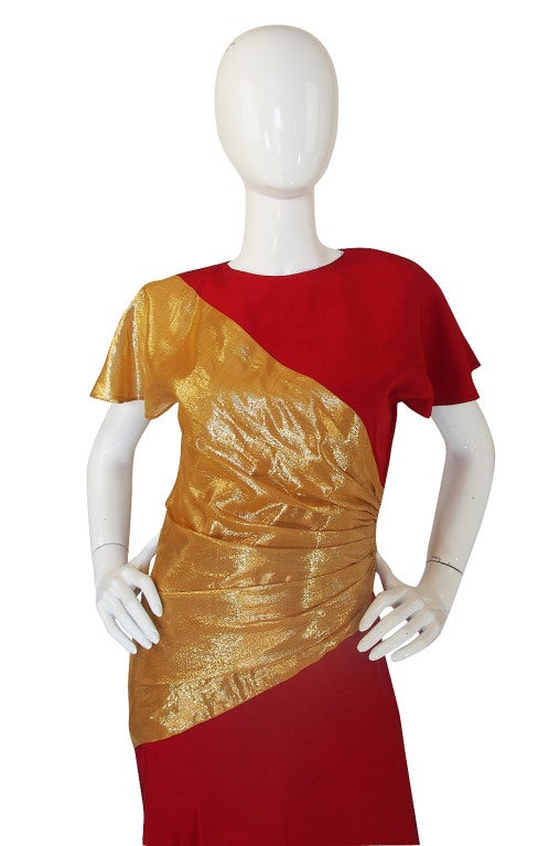1980s Bruce Oldfield Red & Gold Silk Gown For Sale 1