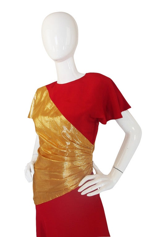 1980s Bruce Oldfield Red & Gold Silk Gown For Sale 2