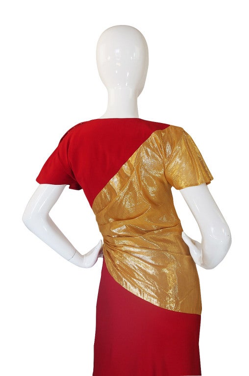 1980s Bruce Oldfield Red & Gold Silk Gown For Sale 3