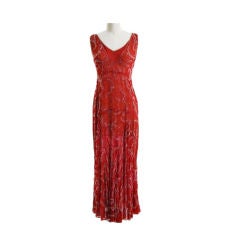 Antique 1930s Red Beaded Silk Gown