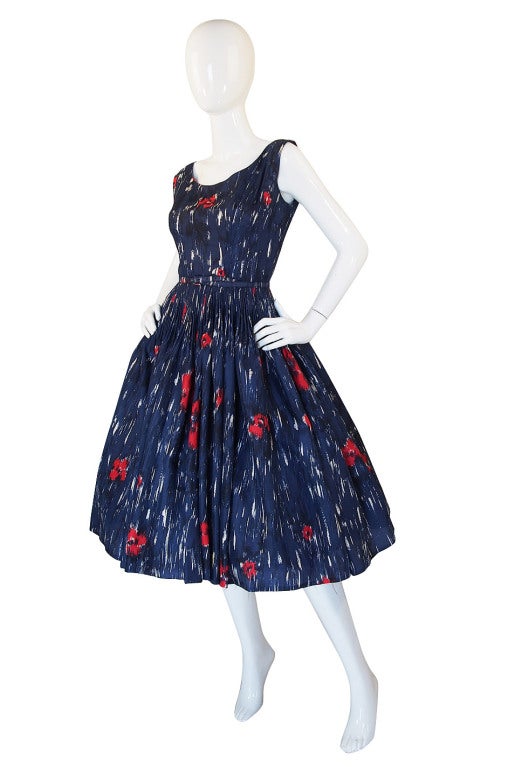 Women's 1950s Madeleine Fauth Silk Print Dress For Sale