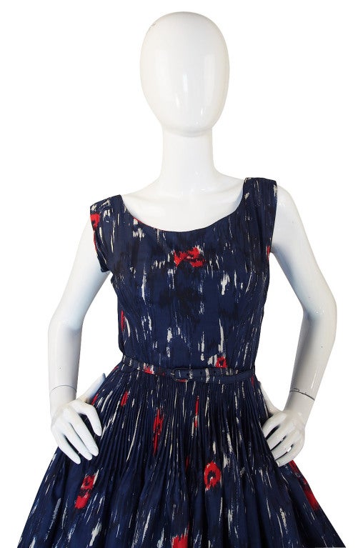 1950s Madeleine Fauth Silk Print Dress For Sale 1