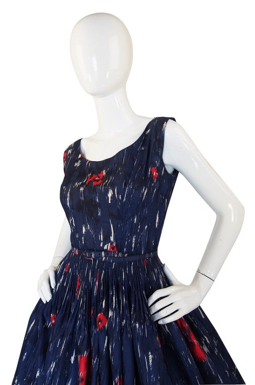 1950s Madeleine Fauth Silk Print Dress For Sale 2
