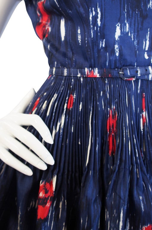 1950s Madeleine Fauth Silk Print Dress For Sale 4