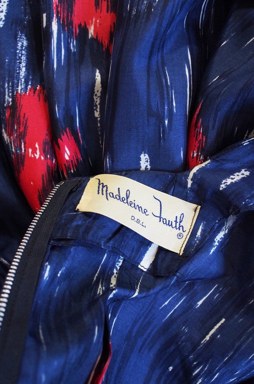 1950s Madeleine Fauth Silk Print Dress For Sale 5