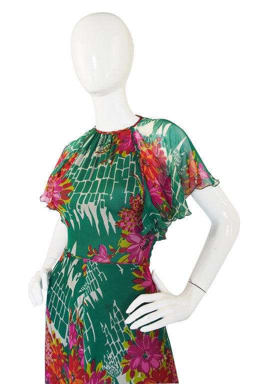 Women's 1970s Backless Scott Barrie Printed Silk Chiffon Dress