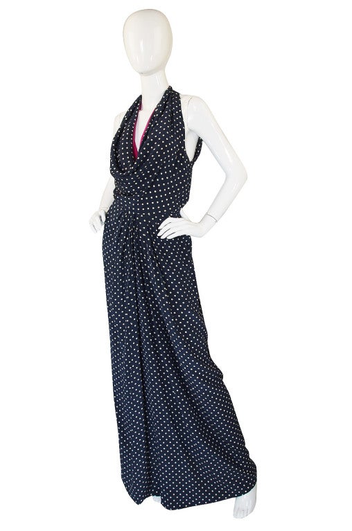 Women's 1970s Silk Bill Blass Dot Halter Gown