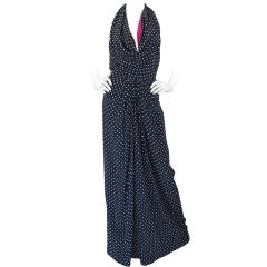 Retro 1970s Silk Bill Blass Dot Halter Gown