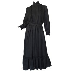 1970s Valentino Black Linen Dress