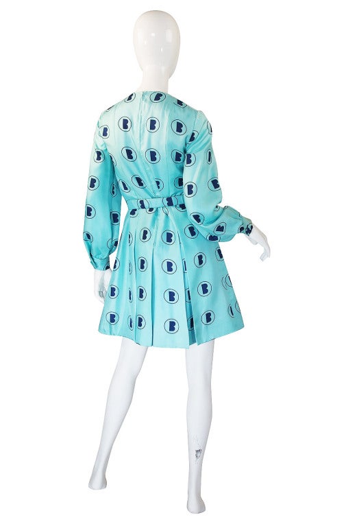 1960s Turquoise Barocco Silk Dress Set For Sale 1