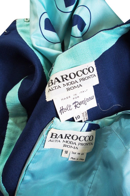 1960s Turquoise Barocco Silk Dress Set For Sale 6
