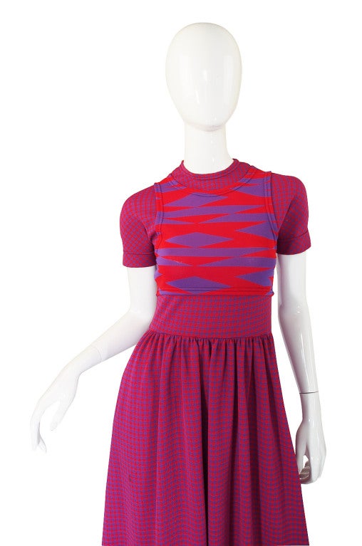 1971 Checked Raspberry Rudi Gernreich Maxi Dress In Excellent Condition In Rockwood, ON