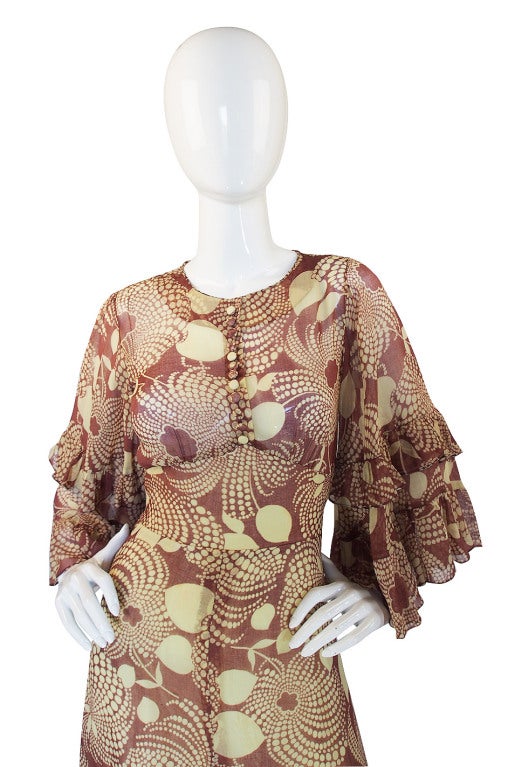 1960s Ruffled Gina Fratini Maxi Dress 1