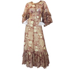 Retro 1960s Ruffled Gina Fratini Maxi Dress
