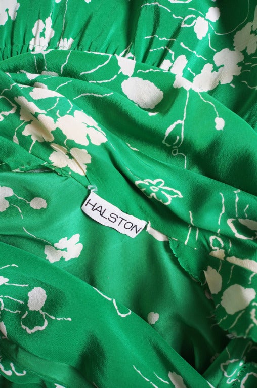 Resort 1977 Halston Green Silk Wrap Print Dress 4