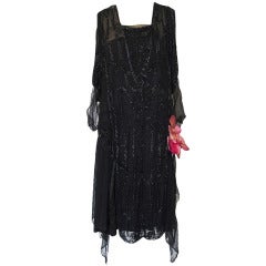 1920s Heavily Beaded & Sequin Silk Chiffon Flapper Dress 7