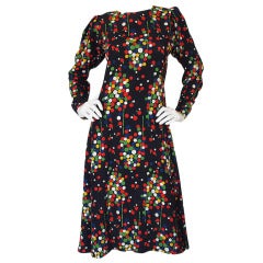 1970s Dotted Silk Yves Saint Laurent Dress
