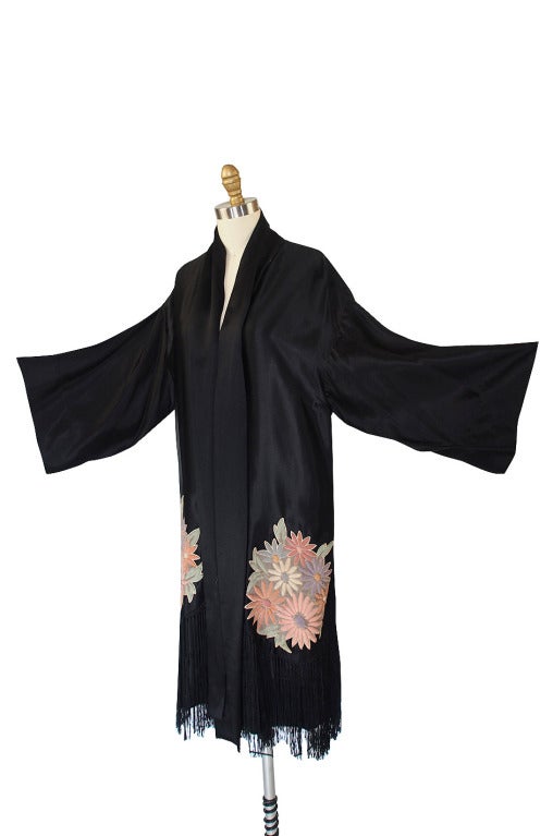 1920s Padded Flower Fringe Flapper Robe 1