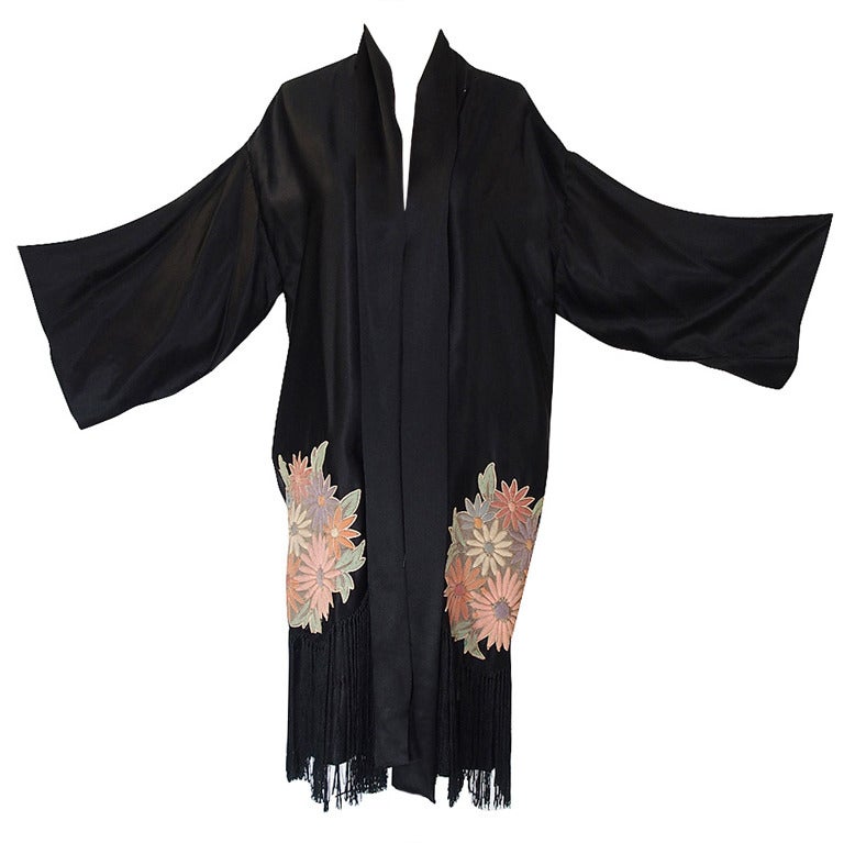 1920s Padded Flower Fringe Flapper Robe