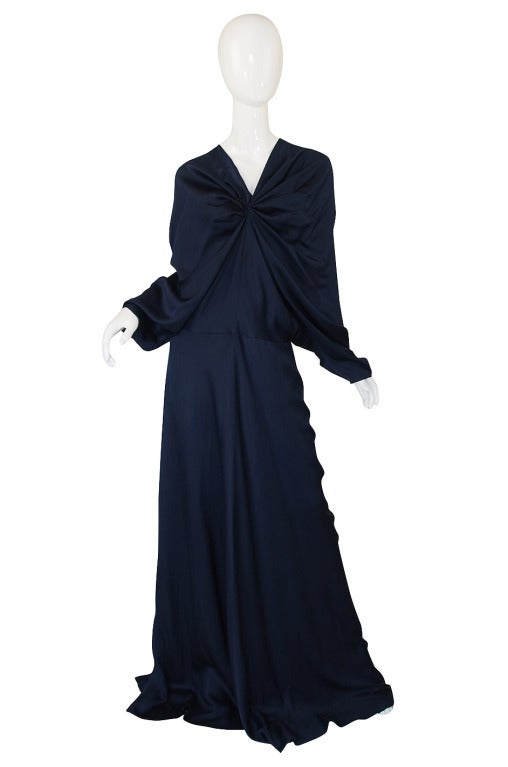 Black c2000s Yves Saint Laurent Midnight Blue Silk Bias Cut Dress