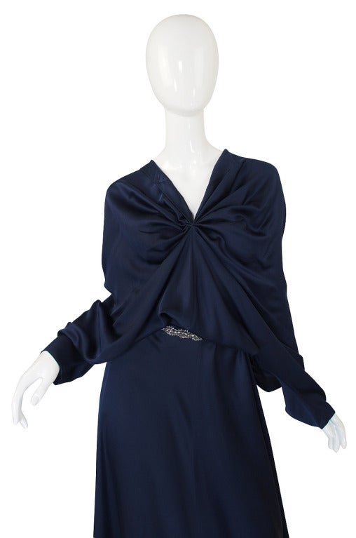 Women's c2000s Yves Saint Laurent Midnight Blue Silk Bias Cut Dress