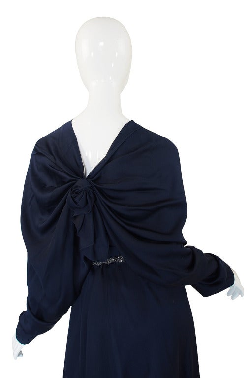c2000s Yves Saint Laurent Midnight Blue Silk Bias Cut Dress 1