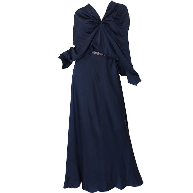 c2000s Yves Saint Laurent Midnight Blue Silk Bias Cut Dress For Sale at ...